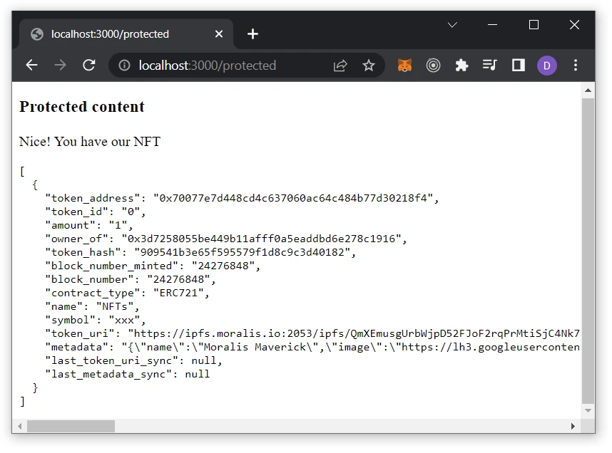 Protected Page When the User is Authenticated and Holds Specified NFT